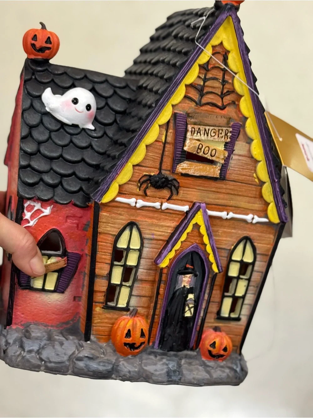 Halloween Haunted House Decorative Figurine in Orange, Black & Purple